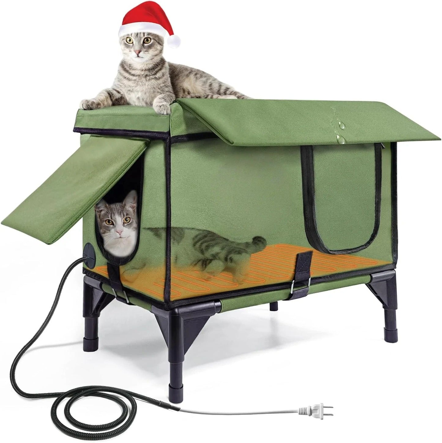 Winter-Ready Outdoor Heated Feral Cat Shelter – Waterproof with Rainproof Eaves, Built-In Heater & Emergency Escape Doors