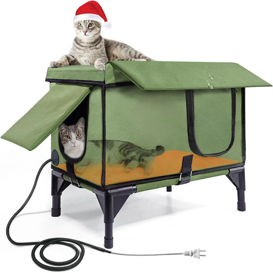 Winter-Ready Outdoor Heated Feral Cat Shelter – Waterproof with Rainproof Eaves, Built-In Heater & Emergency Escape Doors