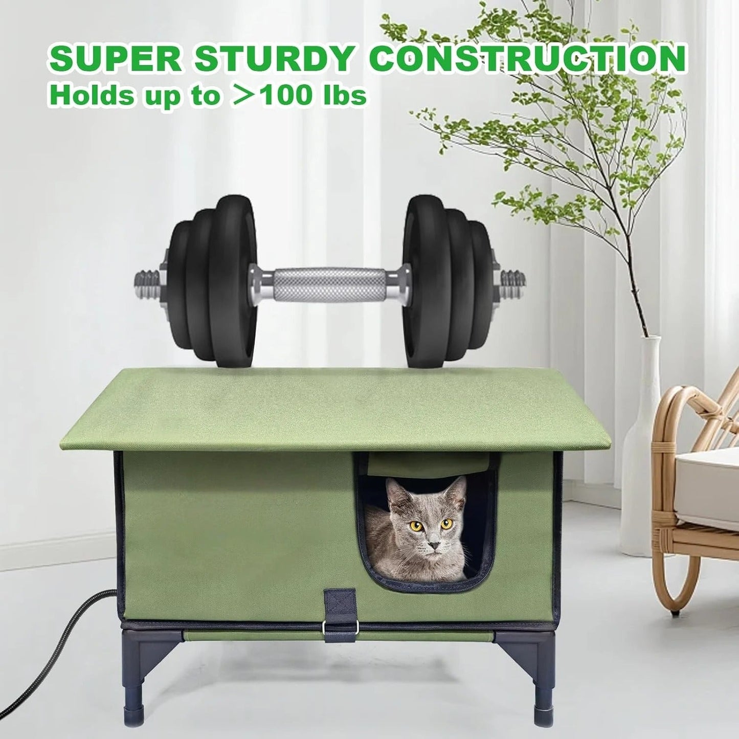 Winter-Ready Outdoor Heated Feral Cat Shelter – Waterproof with Rainproof Eaves, Built-In Heater & Emergency Escape Doors