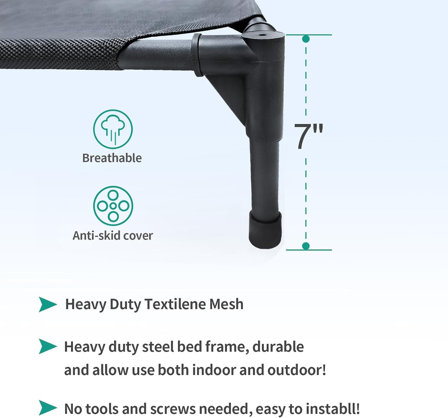 32×25×8 in Portable Raised Dog Cot – Black Waterproof Frame, Breathable Mesh & Anti-Slip Base, Supports Up to 80 lbs