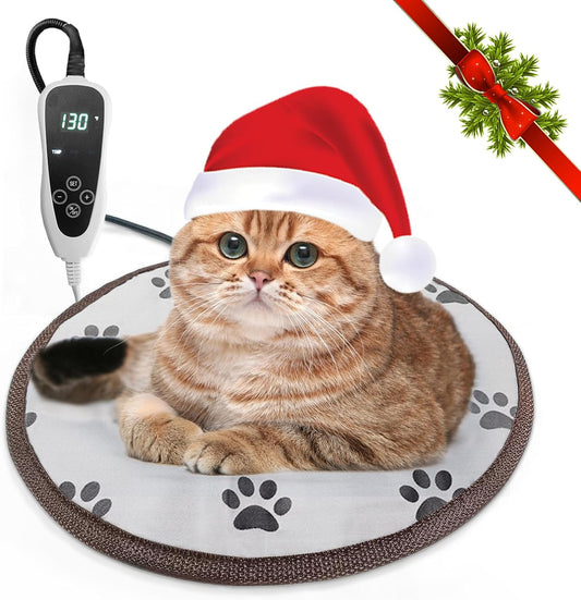 16″ Waterproof Heated Cat Bed with Smart Thermostat, Adjustable Heat, Anti-Slip Rope & Adorable Paw-Print Design