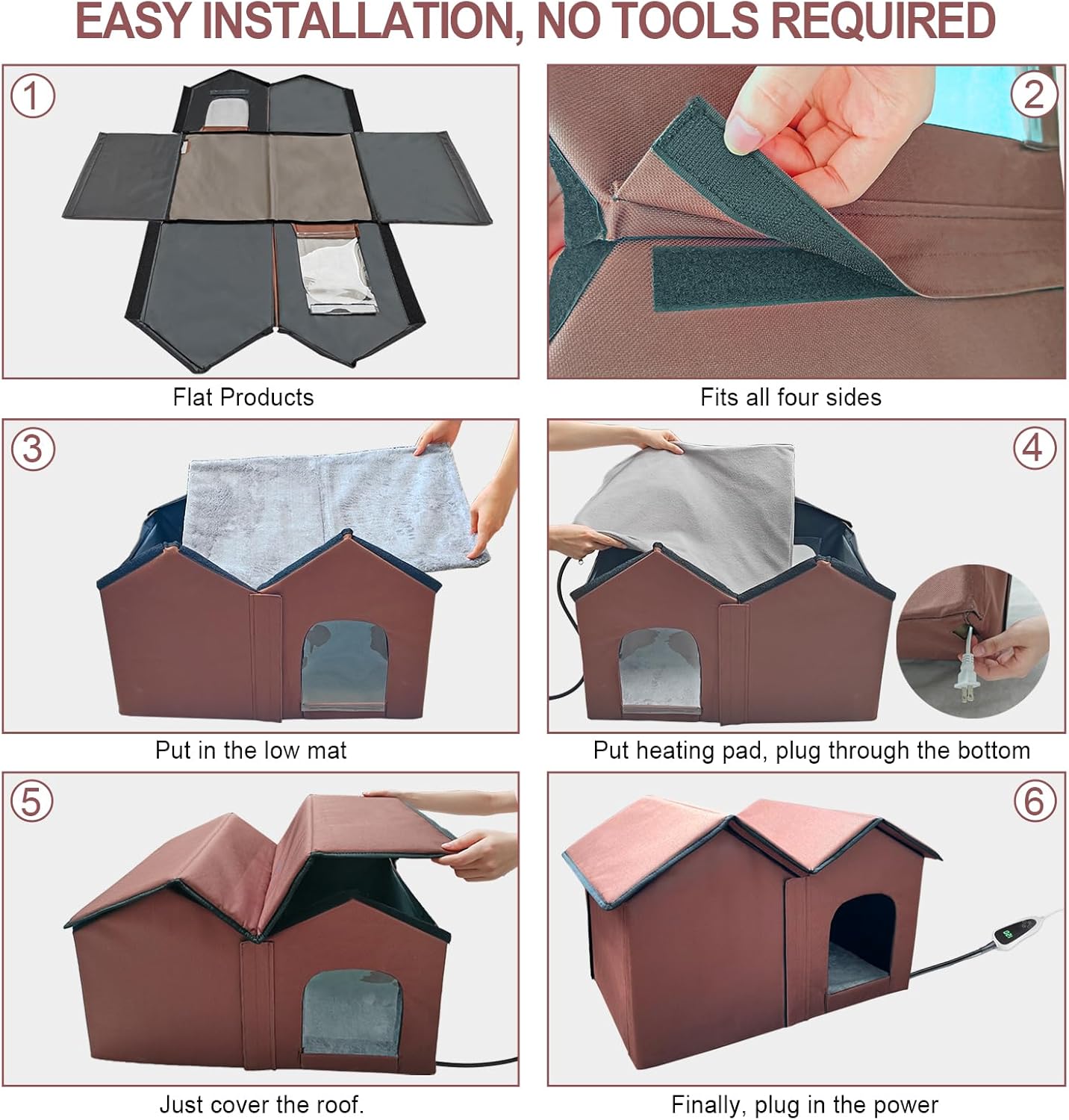 Insulated Foldable Heated Cat Cabin – Dual-Compartment Indoor/Outdoor Shelter with Smart Thermostat & Detachable Heating Pad