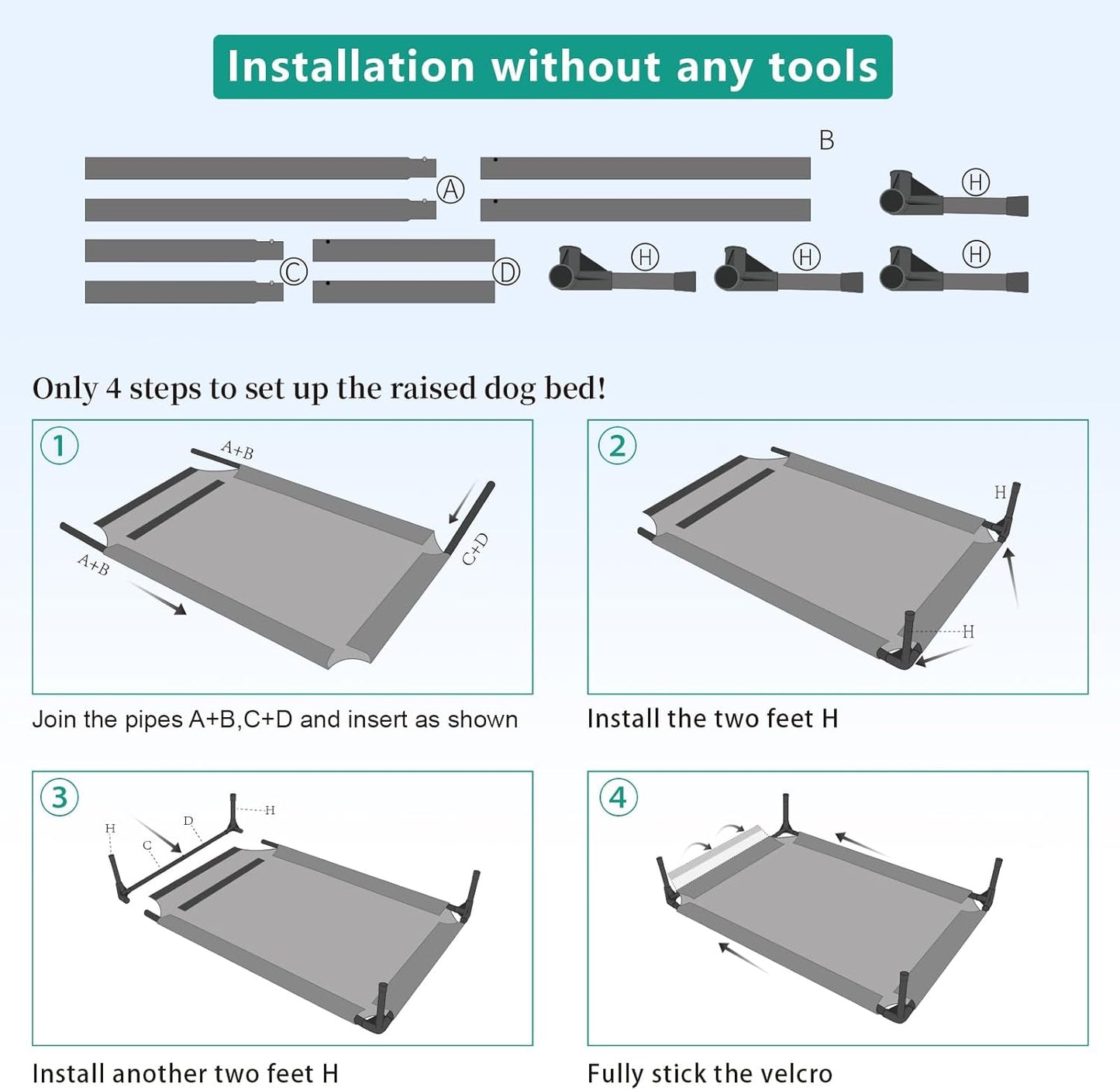 32×25×8 in Portable Raised Dog Cot – Black Waterproof Frame, Breathable Mesh & Anti-Slip Base, Supports Up to 80 lbs