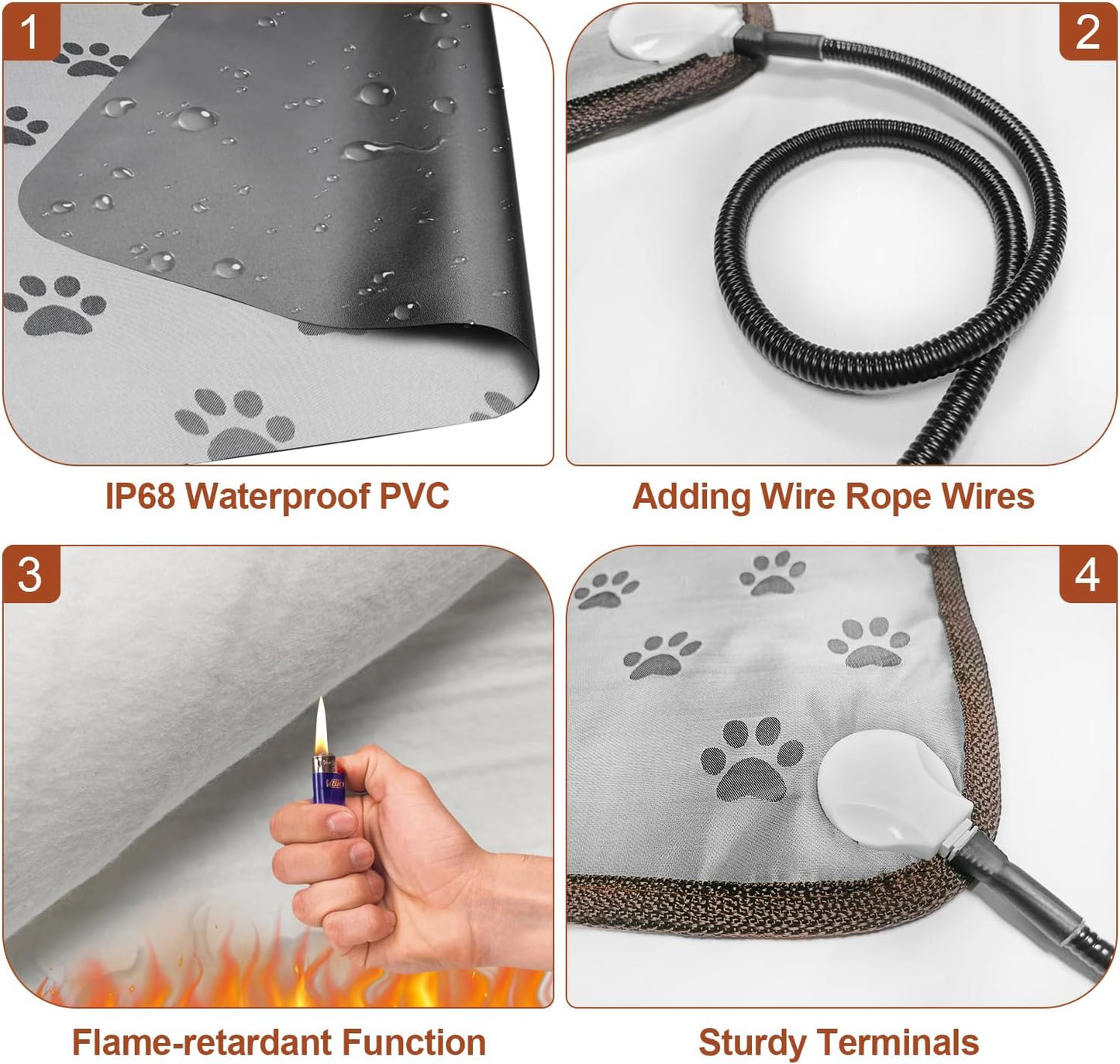 16″ Waterproof Heated Cat Bed with Smart Thermostat, Adjustable Heat, Anti-Slip Rope & Adorable Paw-Print Design