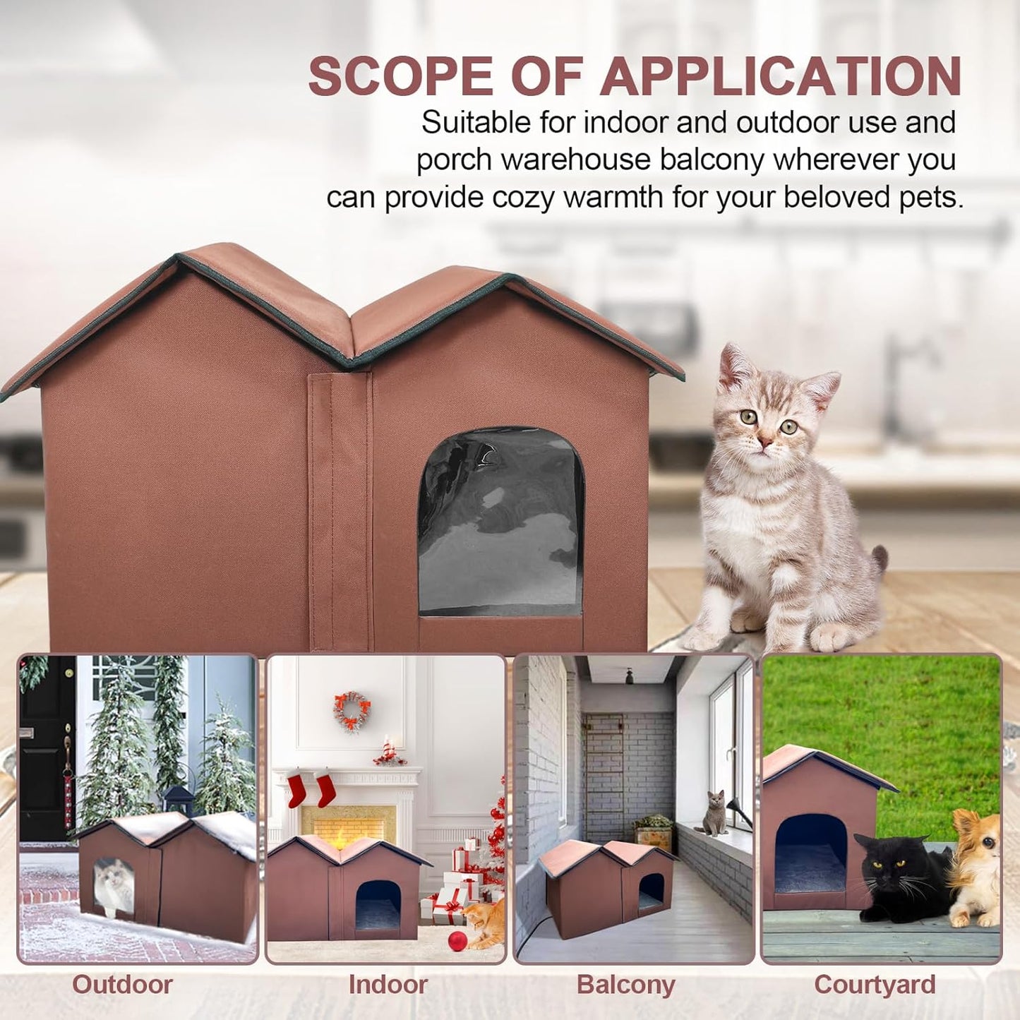 Insulated Foldable Heated Cat Cabin – Dual-Compartment Indoor/Outdoor Shelter with Smart Thermostat & Detachable Heating Pad