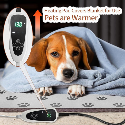 28 × 18 in Waterproof Heated Dog Pad – Smart Thermostat, Secure Wire Tie & Adorable Paw-Print Design – Perfect for Puppies & Whelping