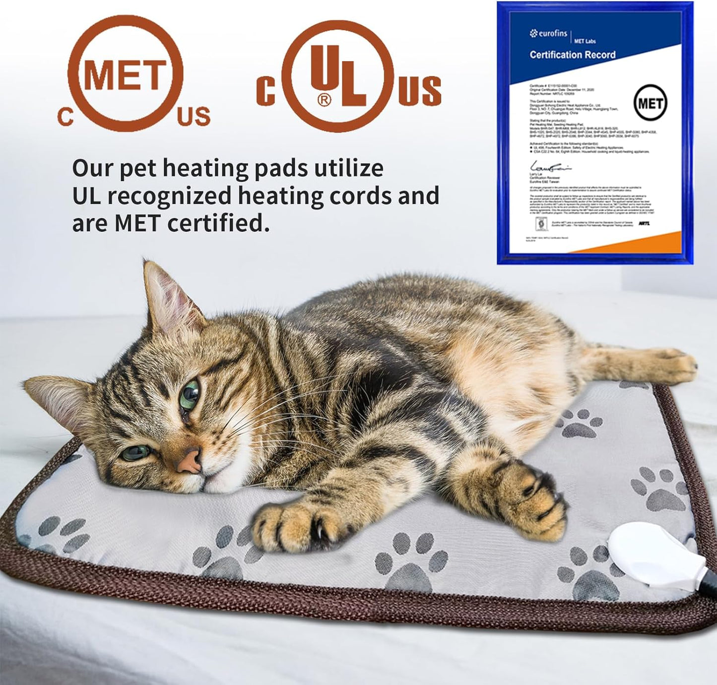 16″ Waterproof Heated Cat Bed with Smart Thermostat, Adjustable Heat, Anti-Slip Rope & Adorable Paw-Print Design