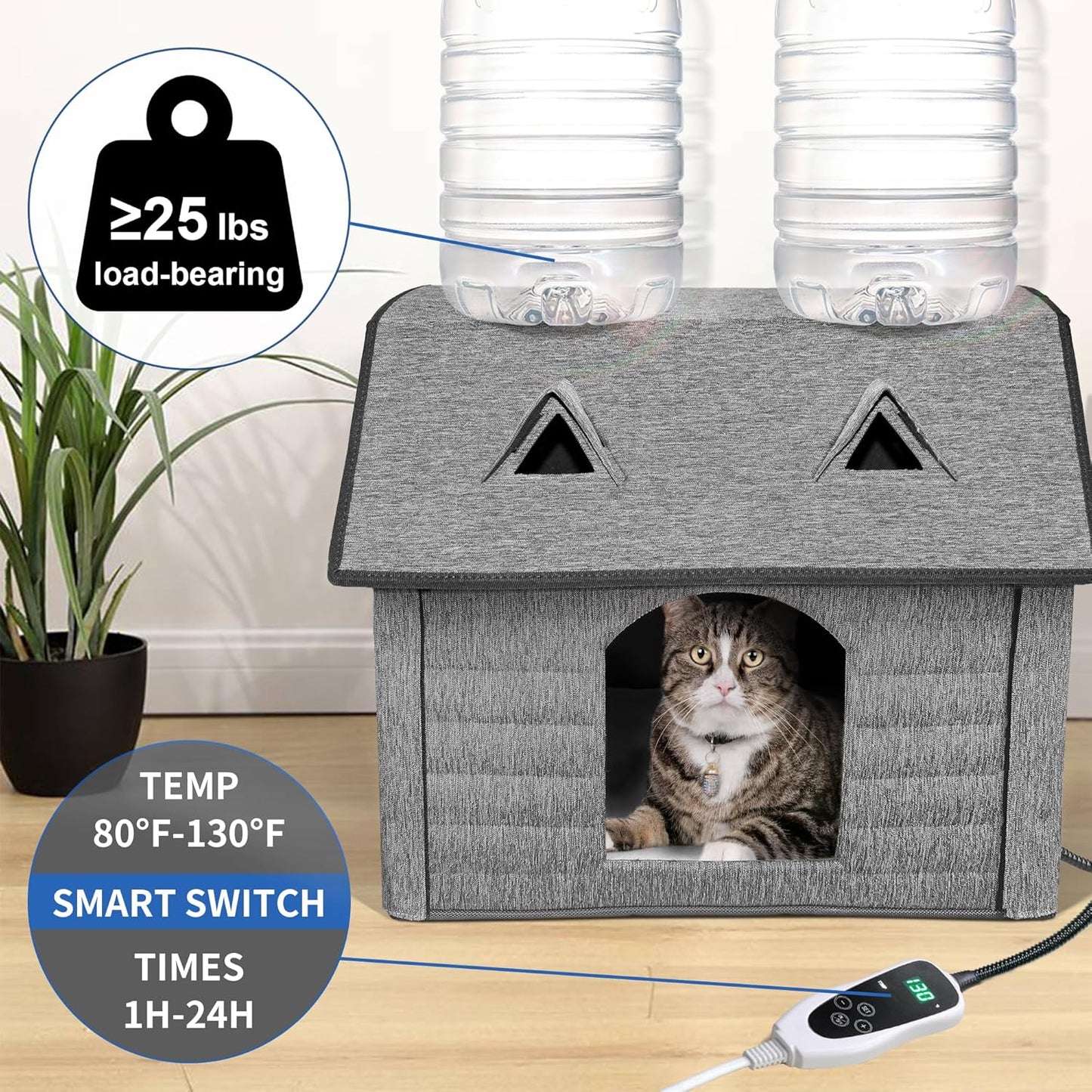 Foldable Indoor/Outdoor Heated Pet House for Cats & Puppies – Waterproof Shelter with Smart Thermostat, Cozy Window Panels & Removable Heating Pads
