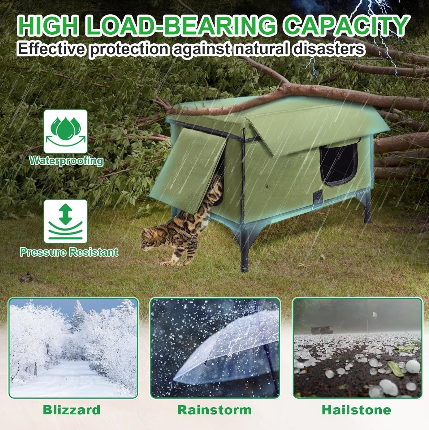 Winter-Ready Outdoor Heated Feral Cat Shelter – Waterproof with Rainproof Eaves, Built-In Heater & Emergency Escape Doors