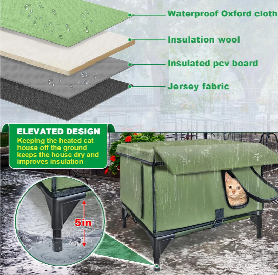 Winter-Ready Outdoor Heated Feral Cat Shelter – Waterproof with Rainproof Eaves, Built-In Heater & Emergency Escape Doors